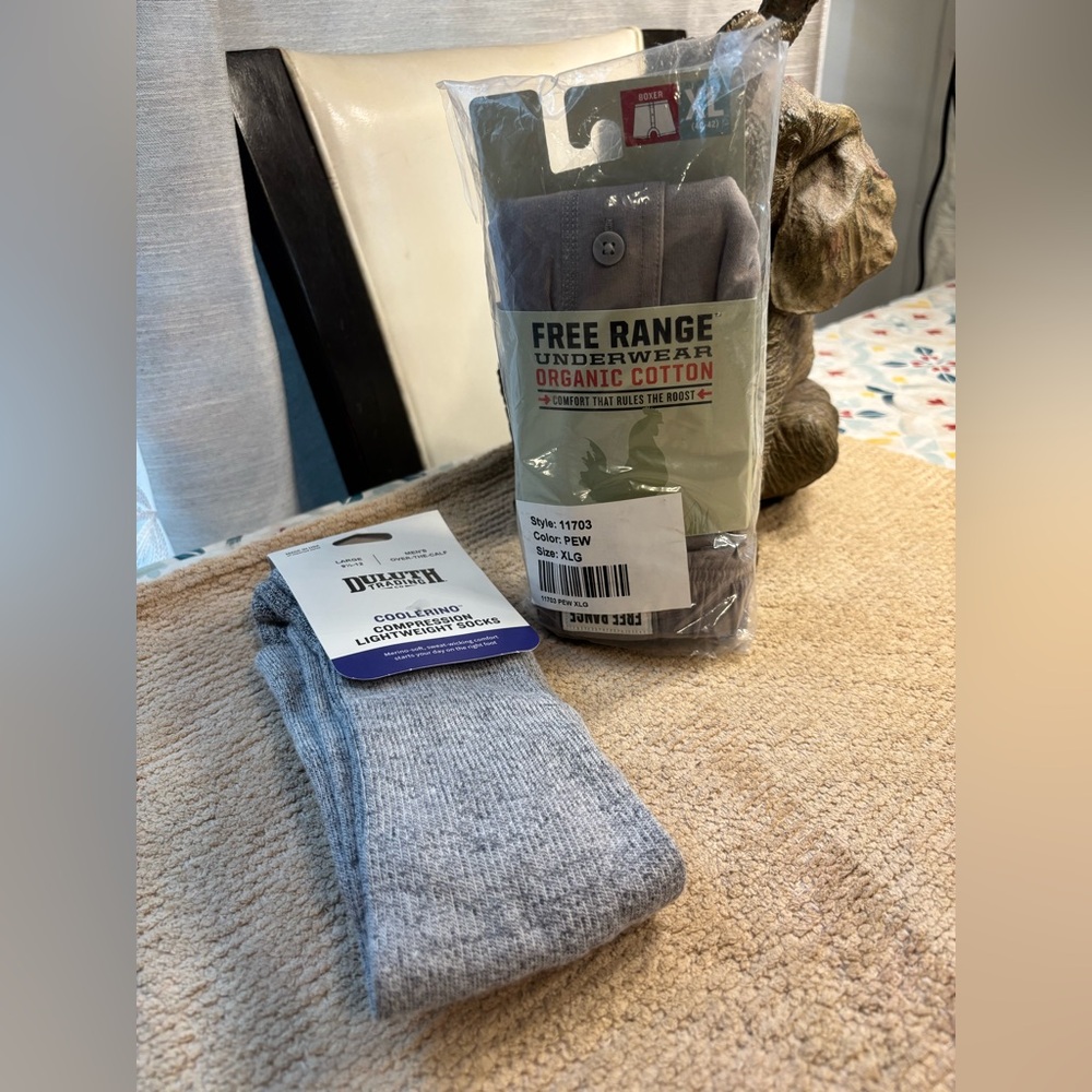 Duluth Trading Co Organic Cotton Men's Gray Boxer Briefs, compression socks